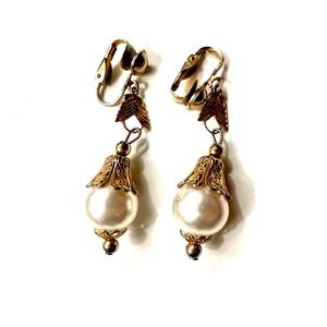 Elegant Vintage Gold and Pearl Drop Costume Earrings